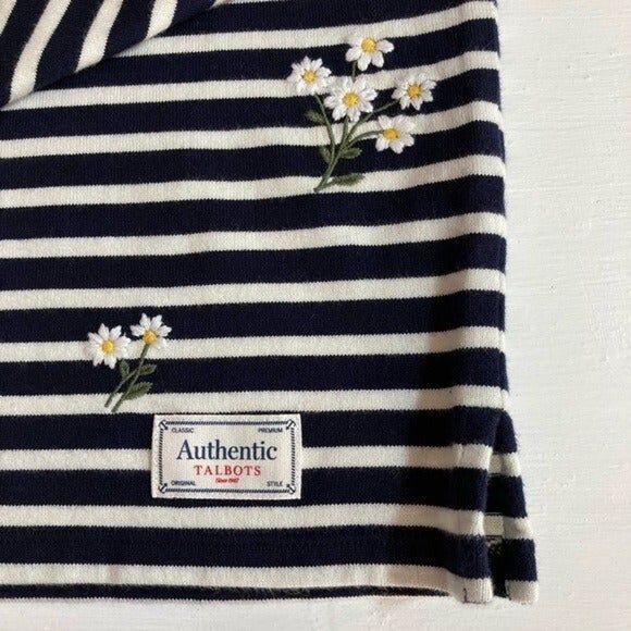 Talbots Women's Petite Blue Stripe Floral Knit Top Embroidered Cottagecore - Picture 5 of 9